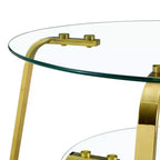 Table basse rétro minimaliste à cadre métallique avec double plateau en verre trempé, dimensions 80 x 80 x 45 cm