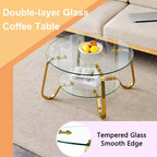 Table basse rétro minimaliste à cadre métallique avec double plateau en verre trempé, dimensions 80 x 80 x 45 cm