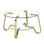 Table basse rétro minimaliste à cadre métallique avec double plateau en verre trempé, dimensions 80 x 80 x 45 cm