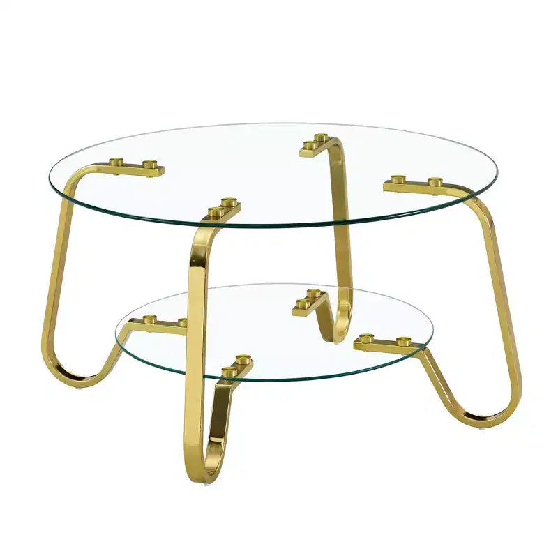 Table basse rétro minimaliste à cadre métallique avec double plateau en verre trempé, dimensions 80 x 80 x 45 cm