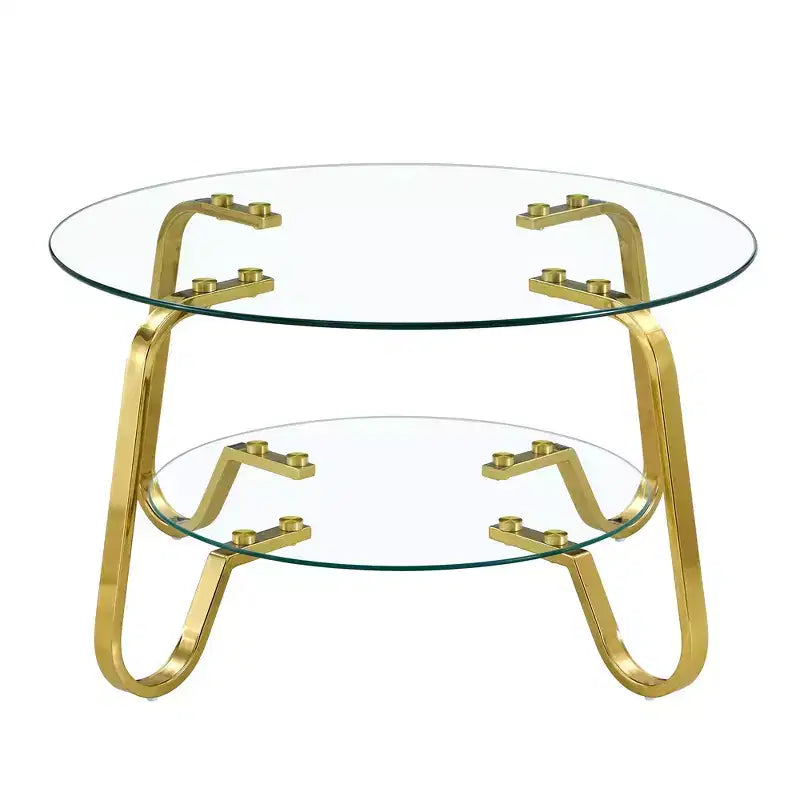 Table basse rétro minimaliste à cadre métallique avec double plateau en verre trempé, dimensions 80 x 80 x 45 cm