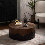 30.31 inch Round Coffee Table with Real Bark Texture Veneer and Walnut Finish