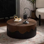 Table basse ronde de 30,31 pouces avec placage texture écorce véritable et finition noyer