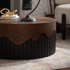 Table basse ronde de 30,31 pouces avec placage texture écorce véritable et finition noyer