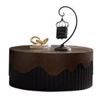Table basse ronde de 30,31 pouces avec placage texture écorce véritable et finition noyer