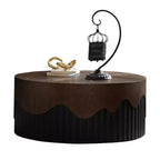 Table basse ronde de 30,31 pouces avec placage texture écorce véritable et finition noyer