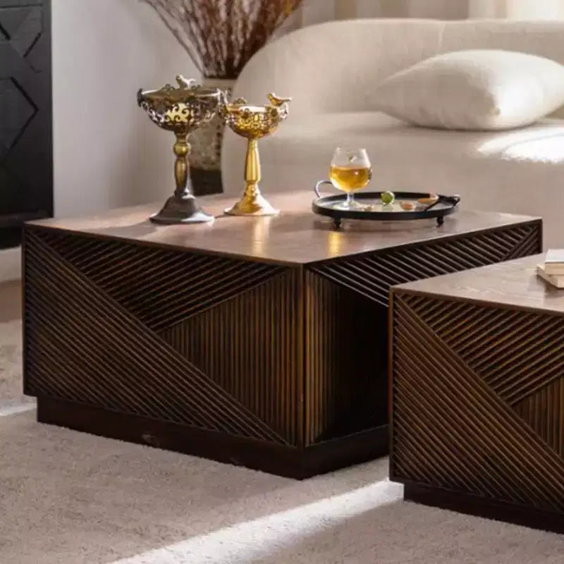Square Coffee Table with Modern Color Combination for Living Room, No Assembly Needed
