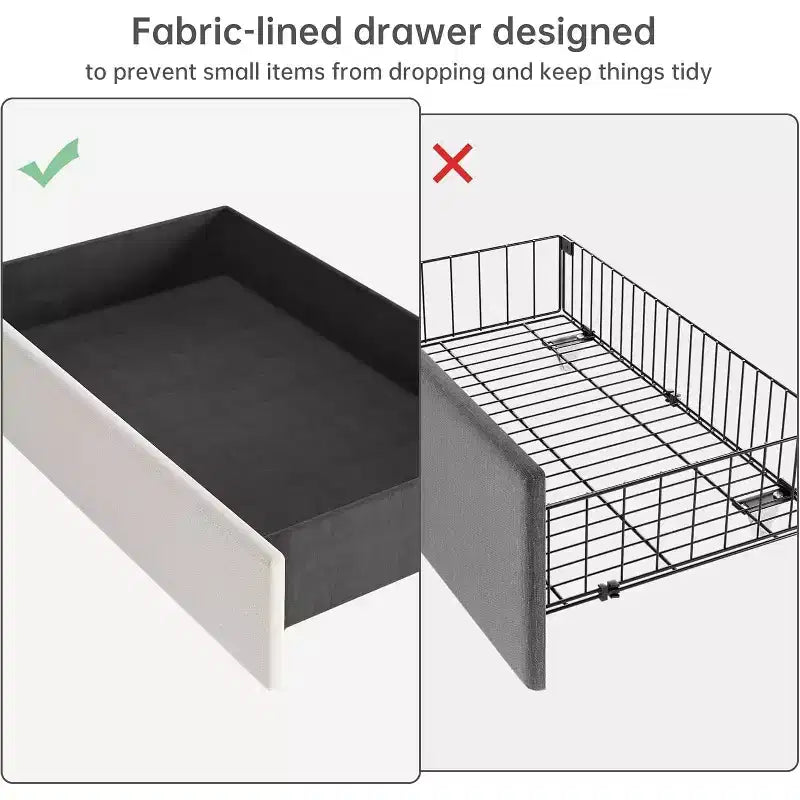 Cadre de lit avec 4 tiroirs de rangement, plateforme tapissée en velours, support de 450 kg, beigeQUEEN