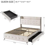 Cadre de lit avec 4 tiroirs de rangement, plateforme tapissée en velours, support de 450 kg, beigeQUEEN