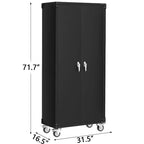 Armoire de rangement métallique robuste 183 cm avec roulettes - Portes verrouillables - 4 étagères réglables - Panneau perforé de rangement - Casiers à outils mobiles