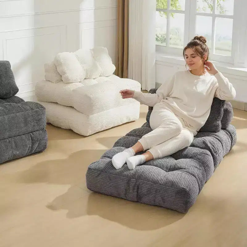 Canapé lit convertible multifonctionnel 3 en 1 - Tissu en velours côtelé capitonné, pas de 10 mm, canapé lit pliant avec oreillers, matelas confortable.