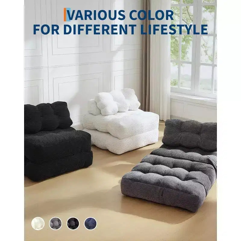 Canapé lit convertible multifonctionnel 3 en 1 - Tissu en velours côtelé capitonné, pas de 10 mm, canapé lit pliant avec oreillers, matelas confortable.