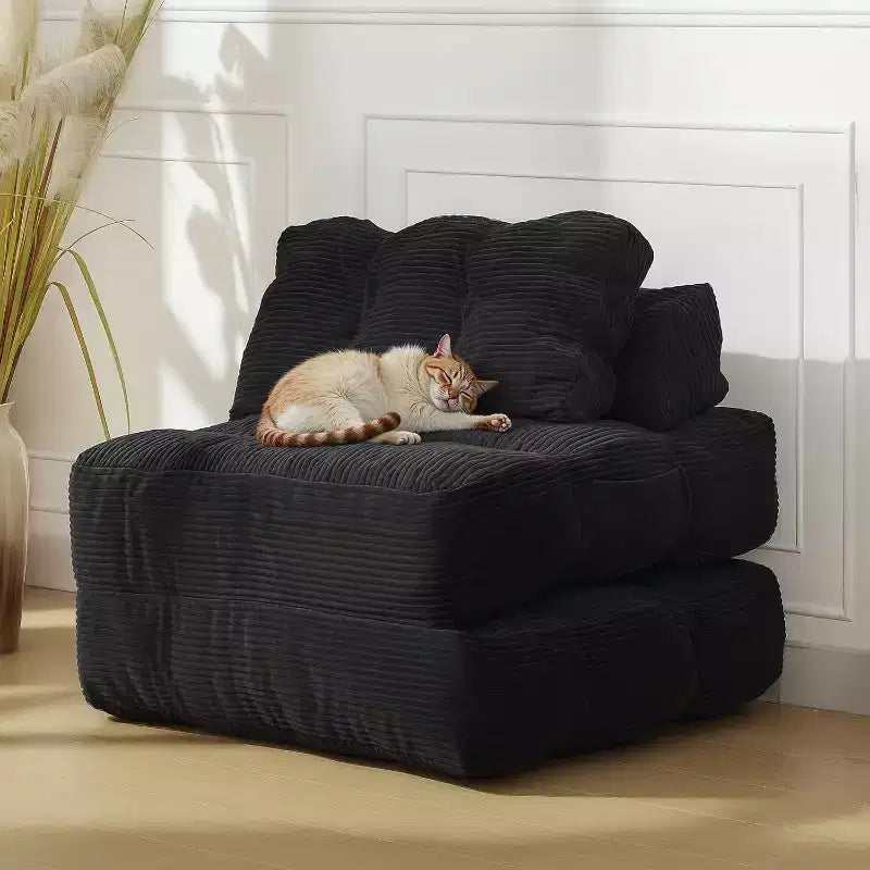 Canapé lit convertible multifonctionnel 3 en 1 - Tissu en velours côtelé capitonné, pas de 10 mm, canapé lit pliant avec oreillers, matelas confortable.