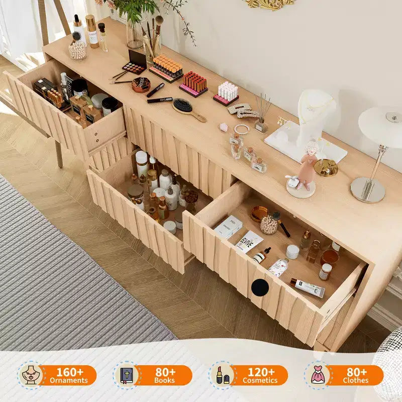 Commode cannelée pour chambre à coucher avec 9 tiroirs, commode cannelée moderne, armoire de rangement en bois autoportante, meuble TV pour salon