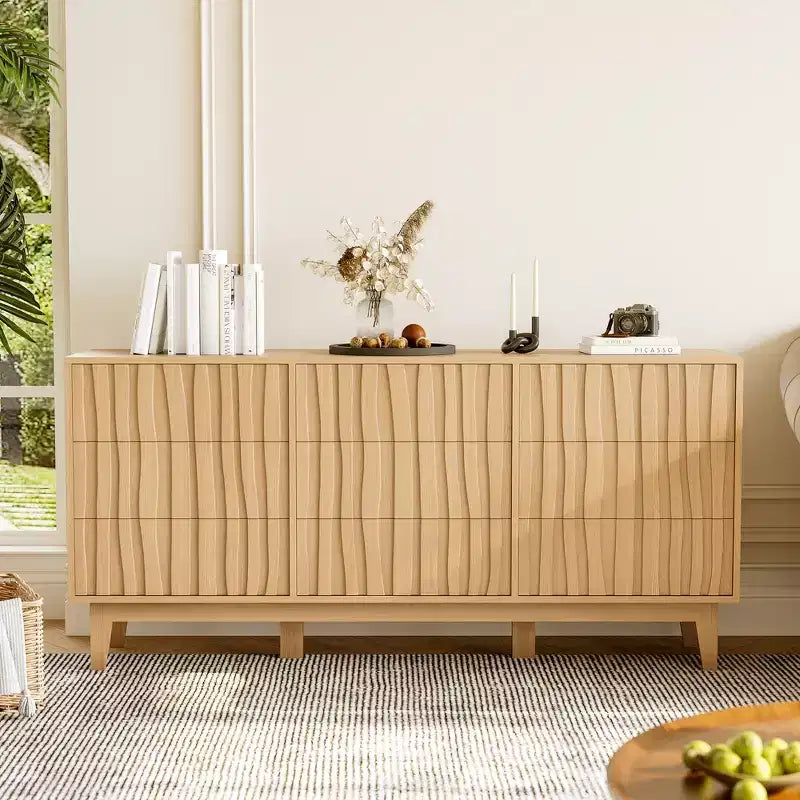 Commode cannelée pour chambre à coucher avec 9 tiroirs, commode cannelée moderne, armoire de rangement en bois autoportante, meuble TV pour salon