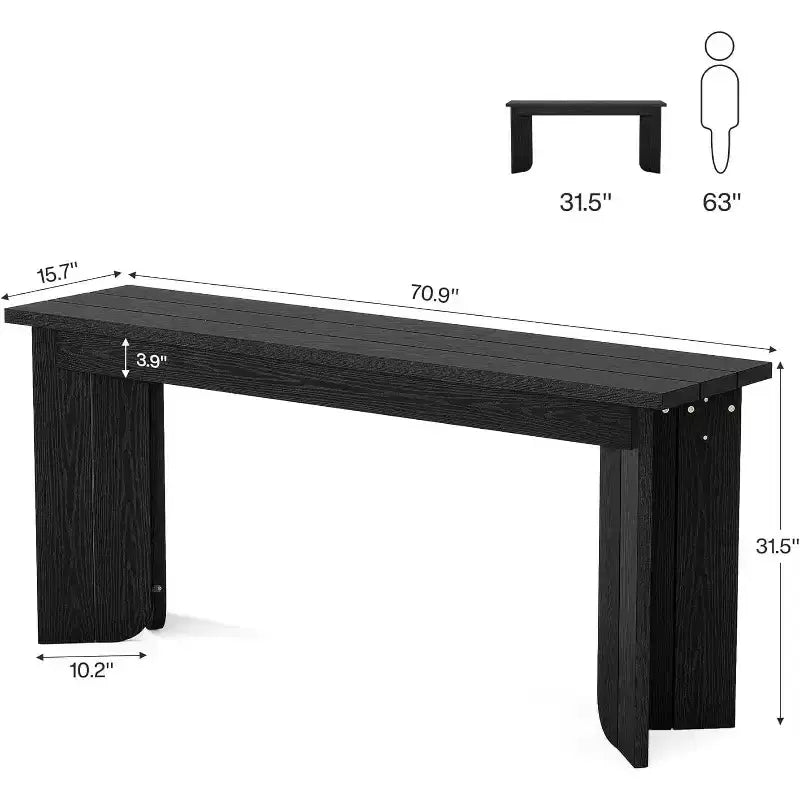 Table console extra longue de style ferme Lantine de 70,9 pouces avec plateau élargi, base double piédestal robuste, pour entrée de salon (Noir)