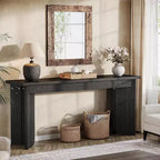 Table console extra longue de style ferme Lantine de 70,9 pouces avec plateau élargi, base double piédestal robuste, pour entrée de salon (Noir)