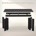Table console extra longue de style ferme Lantine de 70,9 pouces avec plateau élargi, base double piédestal robuste, pour entrée de salon (Noir)