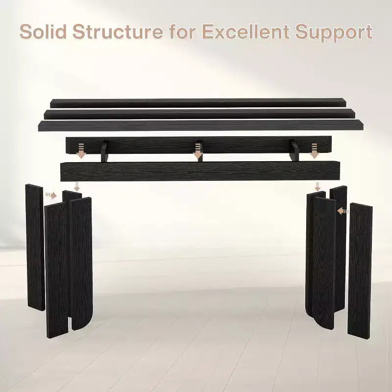 Table console extra longue de style ferme Lantine de 70,9 pouces avec plateau élargi, base double piédestal robuste, pour entrée de salon (Noir)
