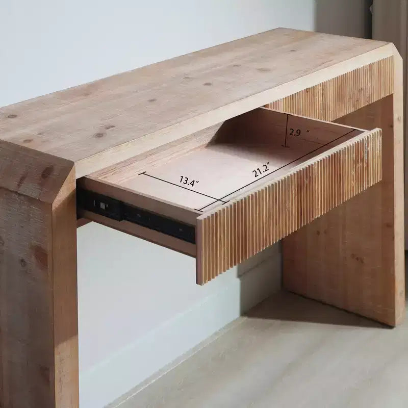 Homy Casa Console en bois 52 avec tiroir et détails nervurés, finition naturelle
