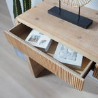 Homy Casa Console en bois 52 avec tiroir et détails nervurés, finition naturelle