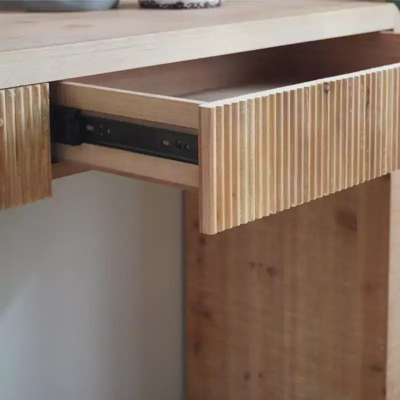 Homy Casa Console en bois 52 avec tiroir et détails nervurés, finition naturelle