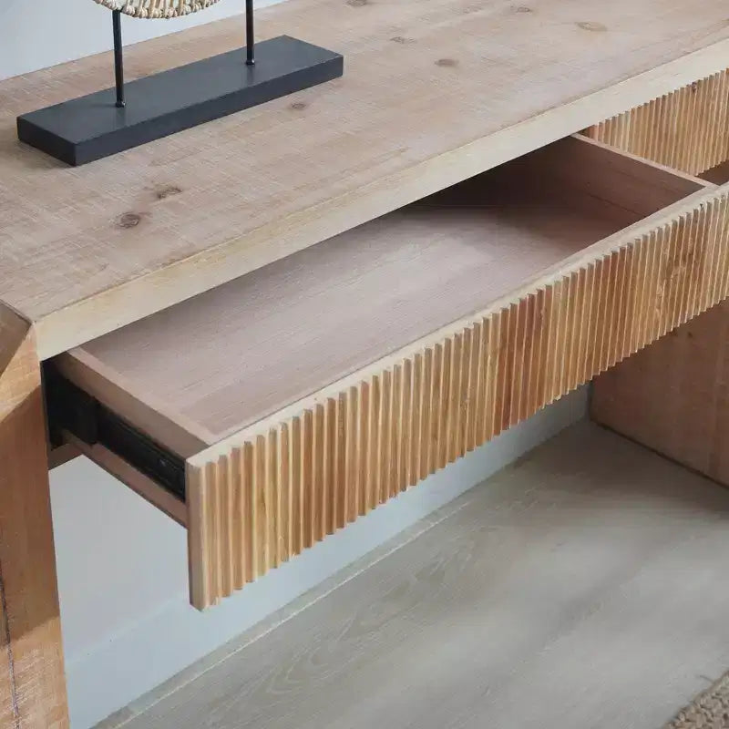 Homy Casa Console en bois 52 avec tiroir et détails nervurés, finition naturelle