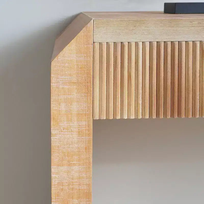 Homy Casa Console en bois 52 avec tiroir et détails nervurés, finition naturelle
