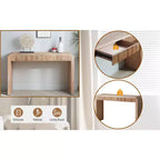 Homy Casa Console en bois 52 avec tiroir et détails nervurés, finition naturelle