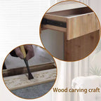 Homy Casa Console en bois 52 avec tiroir et détails nervurés, finition naturelle