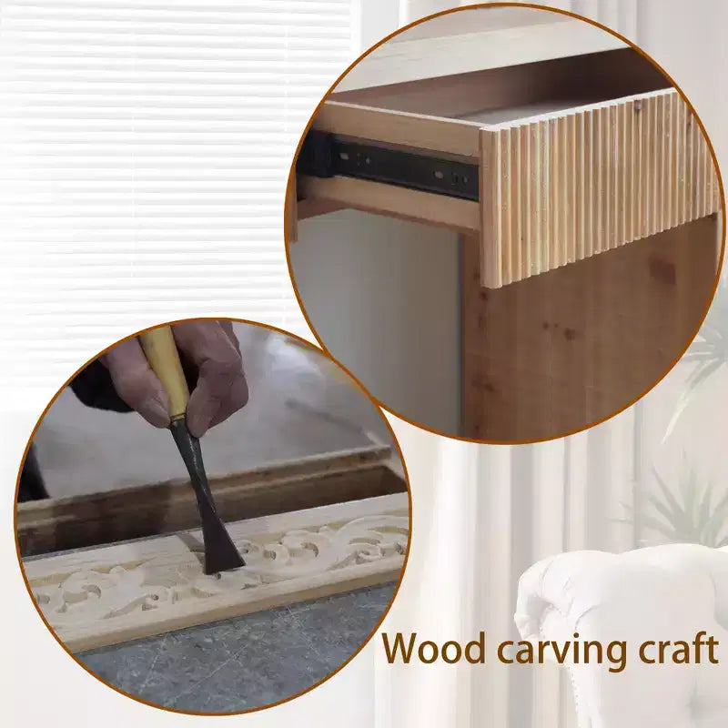 Homy Casa Console en bois 52 avec tiroir et détails nervurés, finition naturelle