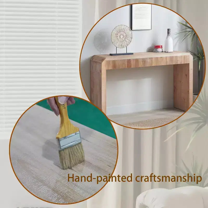 Homy Casa Console en bois 52 avec tiroir et détails nervurés, finition naturelle