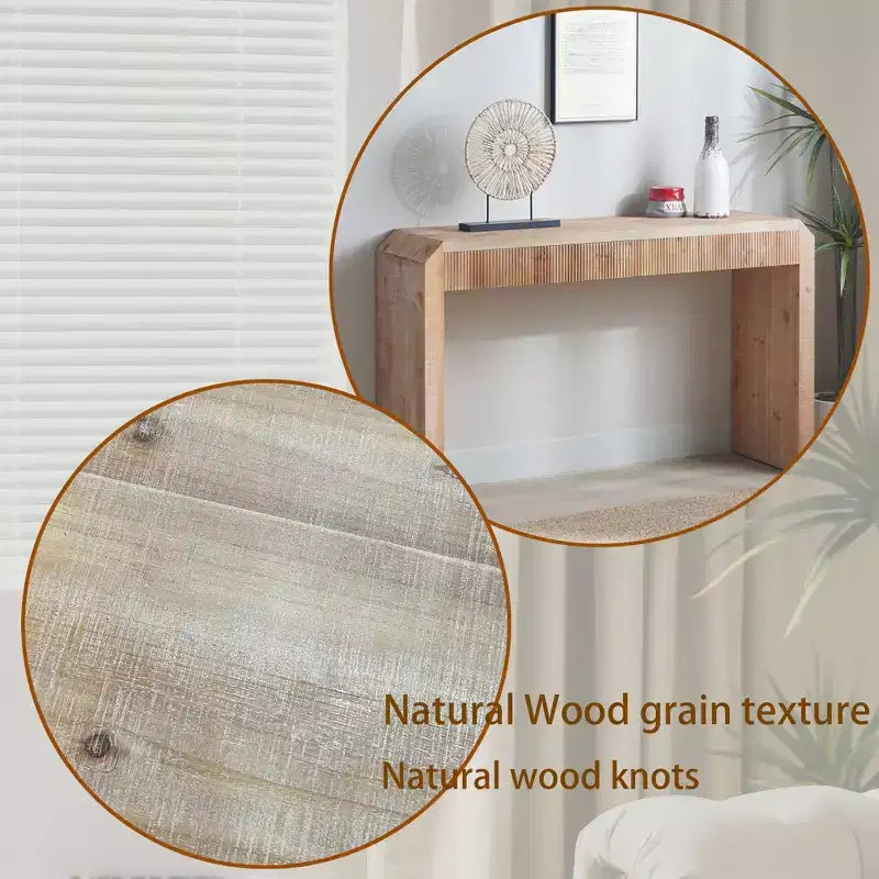 Homy Casa Console en bois 52 avec tiroir et détails nervurés, finition naturelle