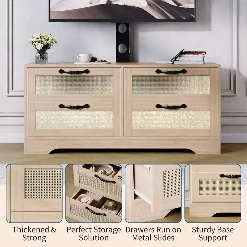 Commode à 4 tiroirs Meuble TV avec support pour téléviseurs jusqu'à 70 pouces pour salon, chambre à coucher