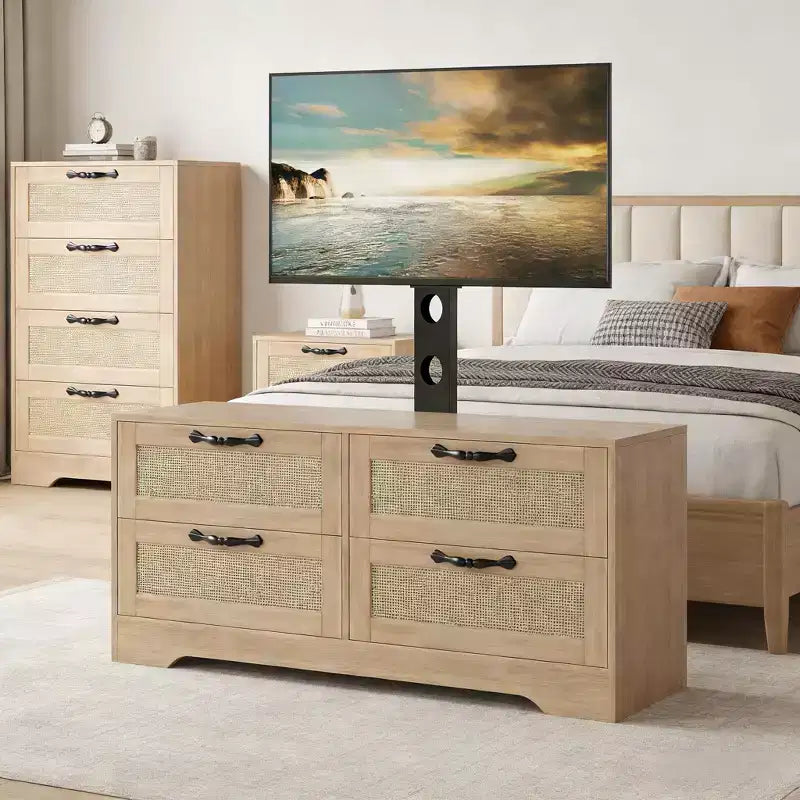 Commode à 4 tiroirs Meuble TV avec support pour téléviseurs jusqu'à 70 pouces pour salon, chambre à coucher