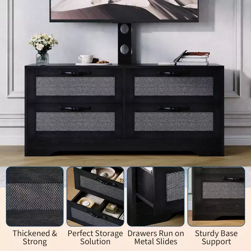 Commode à 4 tiroirs Meuble TV avec support pour téléviseurs jusqu'à 70 pouces pour salon, chambre à coucher