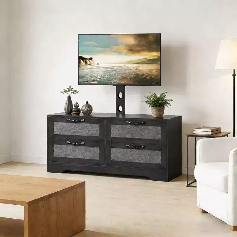 Commode à 4 tiroirs Meuble TV avec support pour téléviseurs jusqu'à 70 pouces pour salon, chambre à coucher