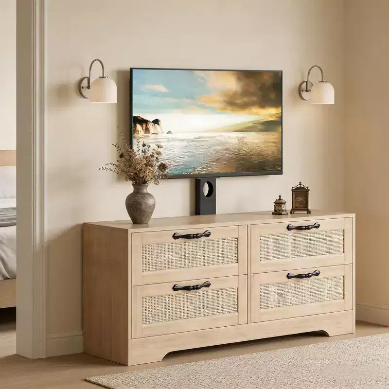 Commode à 4 tiroirs Meuble TV avec support pour téléviseurs jusqu'à 70 pouces pour salon, chambre à coucher