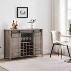 Meuble de bar à porte coulissante de style ferme avec rangement pour vin et verres - Buffet bahut et station café de 47"