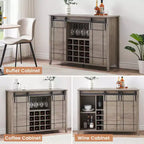 Meuble de bar à porte coulissante de style ferme avec rangement pour vin et verres - Buffet bahut et station café de 47"