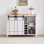 Meuble de bar à porte coulissante de style ferme avec rangement pour vin et verres - Buffet bahut et station café de 47"