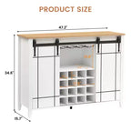 Meuble de bar à porte coulissante de style ferme avec rangement pour vin et verres - Buffet bahut et station café de 47"