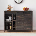 Meuble de bar à porte coulissante de style ferme avec rangement pour vin et verres - Buffet bahut et station café de 47"