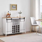 Meuble de bar à porte coulissante de style ferme avec rangement pour vin et verres - Buffet bahut et station café de 47"