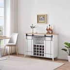 Meuble de bar à porte coulissante de style ferme avec rangement pour vin et verres - Buffet bahut et station café de 47"