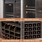 Meuble de bar à porte coulissante de style ferme avec rangement pour vin et verres - Buffet bahut et station café de 47"