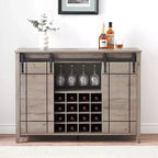 Meuble de bar à porte coulissante de style ferme avec rangement pour vin et verres - Buffet bahut et station café de 47"