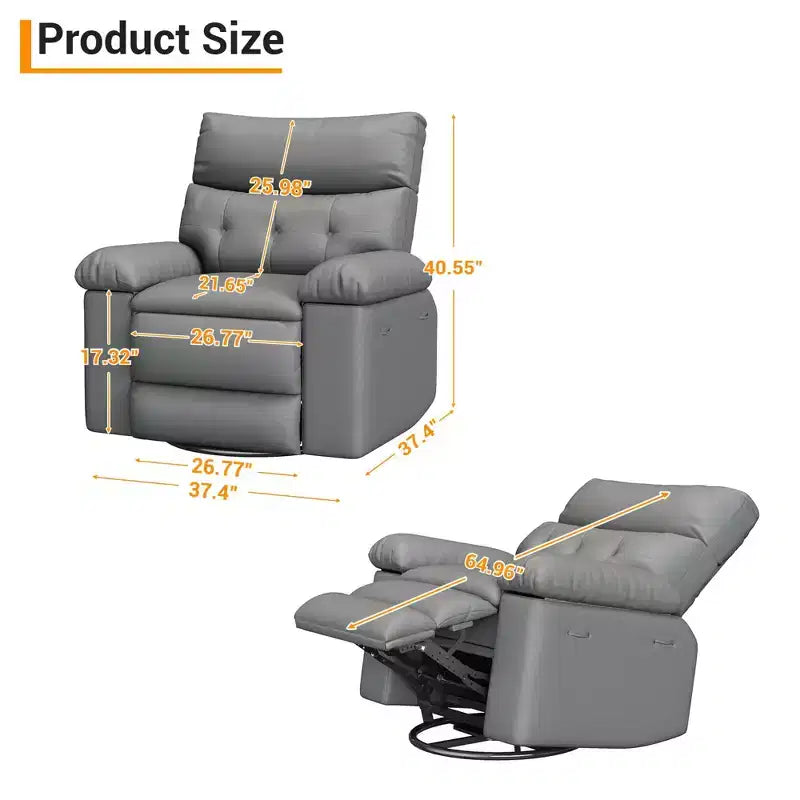 Fauteuil inclinable pivotant en cuir artificiel épaissi, avec fonctions de massage, d'inclinaison et poche latérale, adapté au salon et à la chambre à coucher.