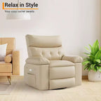 Fauteuil inclinable pivotant en cuir artificiel épaissi, avec fonctions de massage, d'inclinaison et poche latérale, adapté au salon et à la chambre à coucher.