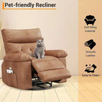 Fauteuil inclinable pivotant en cuir artificiel épaissi, avec fonctions de massage, d'inclinaison et poche latérale, adapté au salon et à la chambre à coucher.
